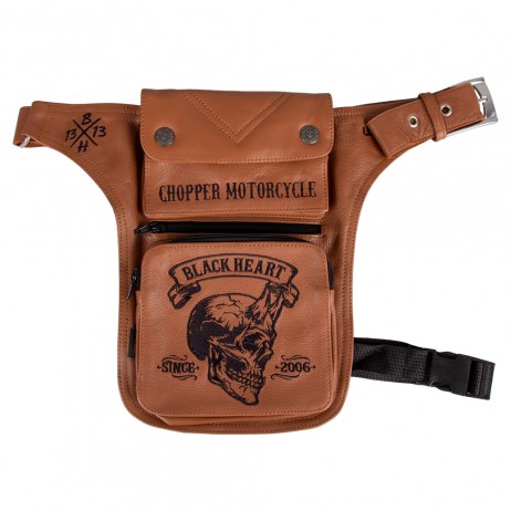 Geanta Moto Pentru Coapsa W-TEC Black Heart Devil Skull Brown Leather