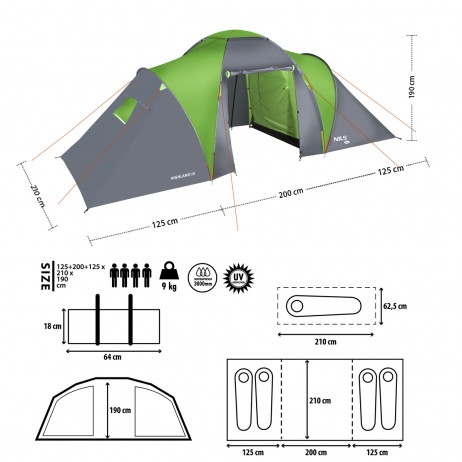 Cort Camping Nils Camp HIGHLAND IV NC6431, Verde/Gri