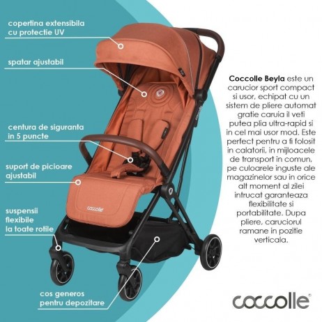 Carucior sport cu pliere automata Coccolle Beyla Coral