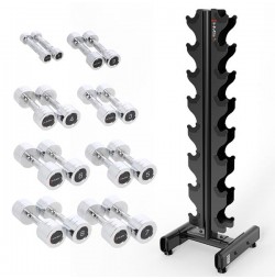SET CHROMED DUMBBELLS CHD 2 x 1 - 8 KG (72 KG) + RACK STR36 HMS