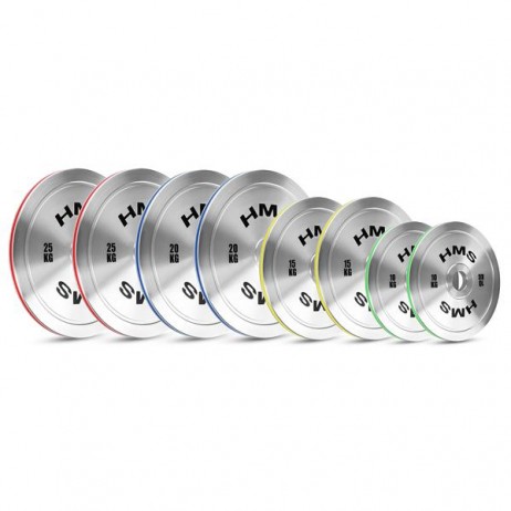 TOS SET CALIBRATED STEEL OLYMPIC PLATES 2 x 10 - 25 KG (140 KG) HMS