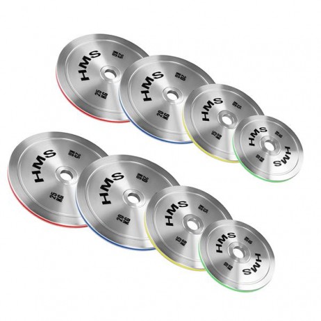 TOS SET CALIBRATED STEEL OLYMPIC PLATES 2 x 10 - 25 KG (140 KG) HMS