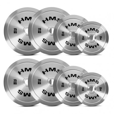 TOS SET CALIBRATED STEEL OLYMPIC PLATES 2 x 10 - 25 KG (140 KG) HMS
