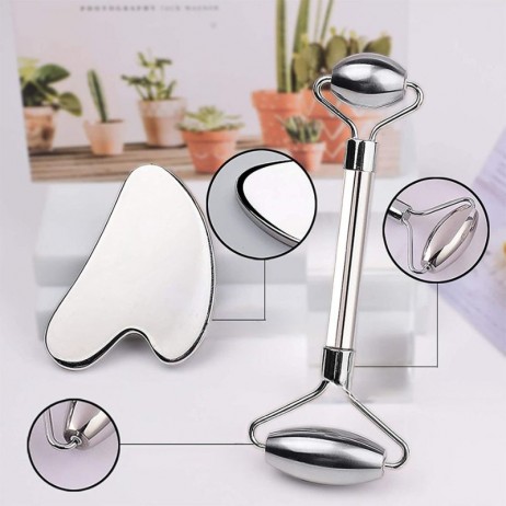 Metal Face Roller & Gua Sha Set inSPORTline Comesta Set