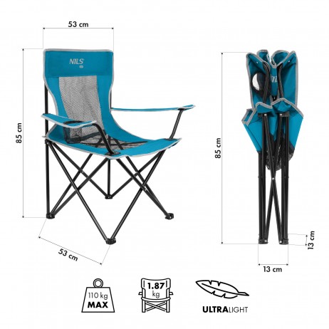 Scaun camping Nils Camp NC3302 TOURIST, Albastru-Gri