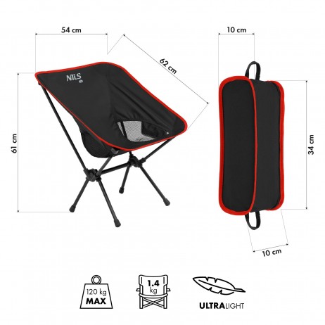Scaun pliabil camping Nils Camp NC3320 ULTRA LIGHT, Negru