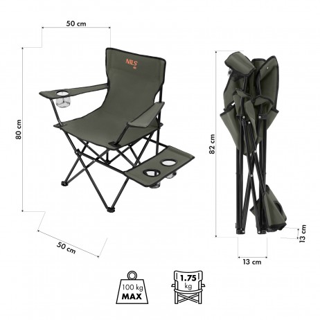 Scaun pliabil camping Nils NC3301, Negru