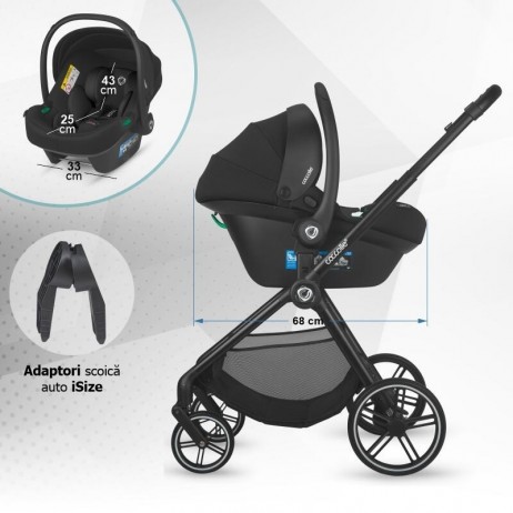 Carucior modular 4in1 Coccolle Serry Jet black cu Scoica auto iSize Coccolle Knox Black si Baza isofix iSize Coccolle Knox