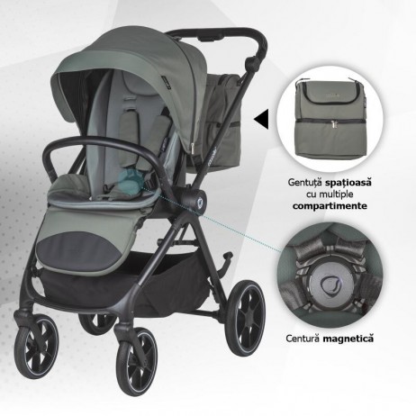 Carucior modular 4in1 Coccolle Serry Moss green cu Scoica auto iSize Coccolle Knox Black si Baza isofix iSize Coccolle Knox