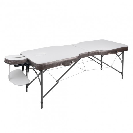 Masă de masaj din aluminiu, 2 secțiuni inSPORTline Kiyora (186 × 70 × 62,5–85,5 cm) - Alb Gri