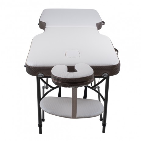 Masă de masaj din aluminiu, 2 secțiuni inSPORTline Kiyora (186 × 70 × 62,5–85,5 cm) - Alb Gri