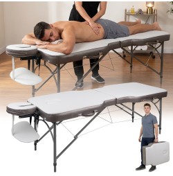 Masă de masaj din aluminiu, 2 secțiuni inSPORTline Kiyora (186 × 70 × 62,5–85,5 cm) - Alb Gri