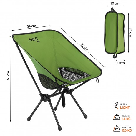 Scaun pliabil ultra ușor verde NILS CAMP NC3320