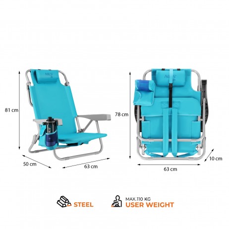 Sezlong pliabil 3-IN-1 Nils NC3308, Turcoaz